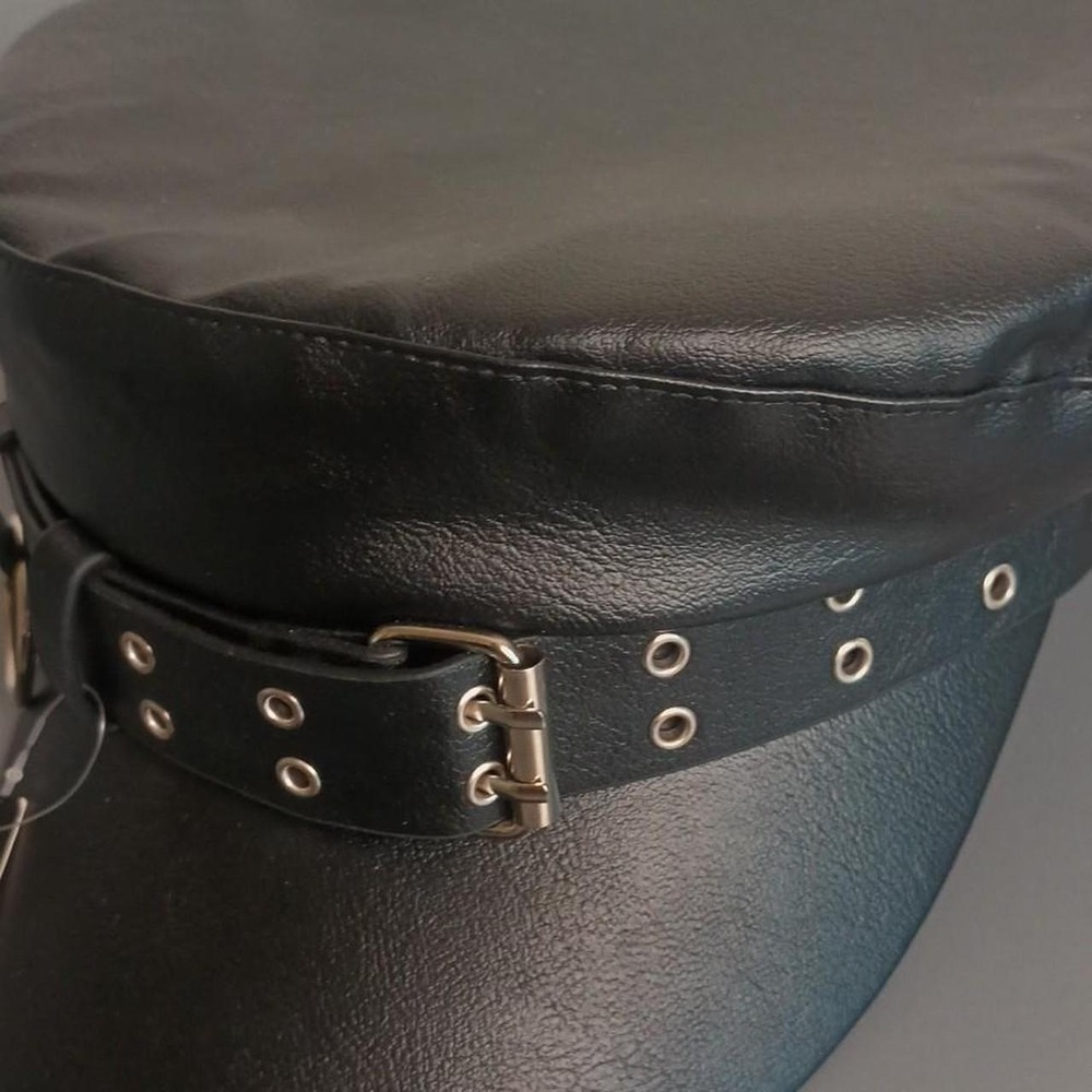 Rare NWT Foxblood Jordan Moto Black Vegan Leather Silver Ring Detail Hat - Picture 5 of 6